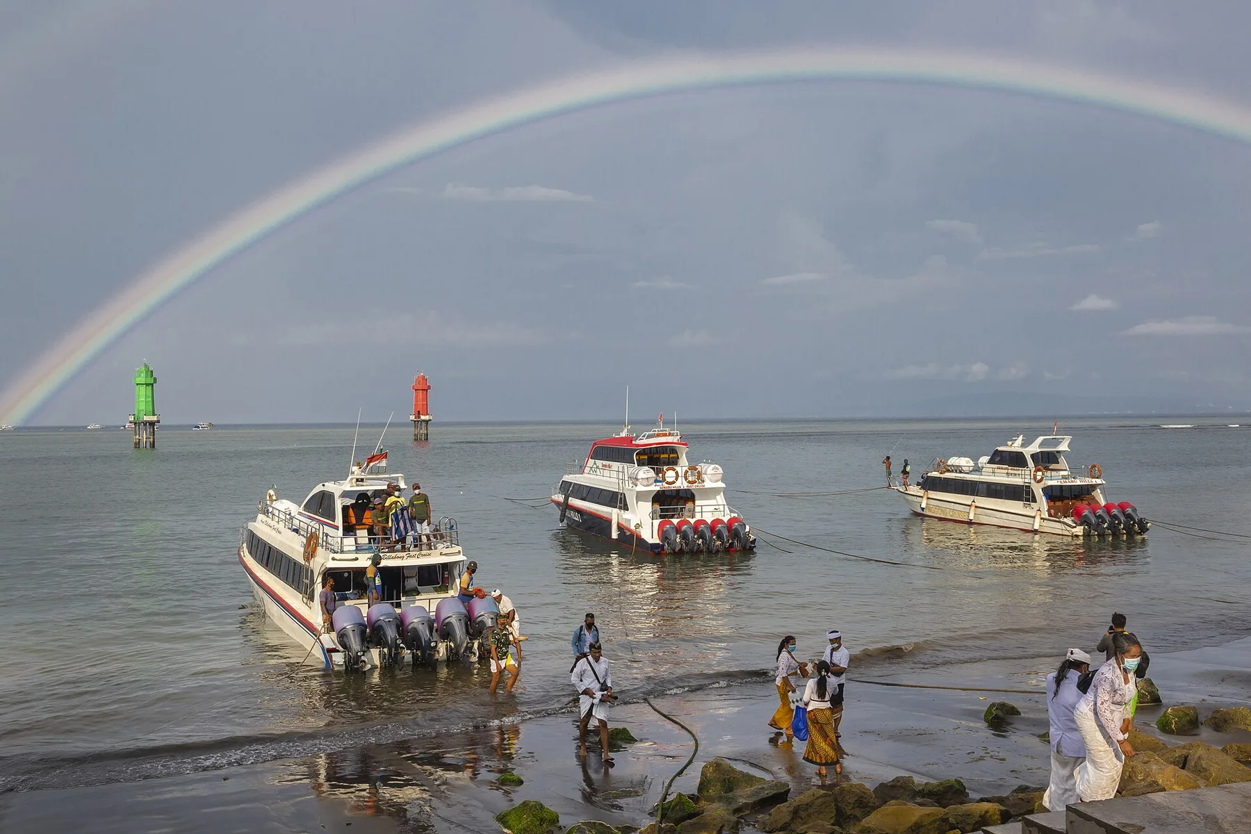 Fast boats lined up at Sanur harbour for Nusa Penida crossings