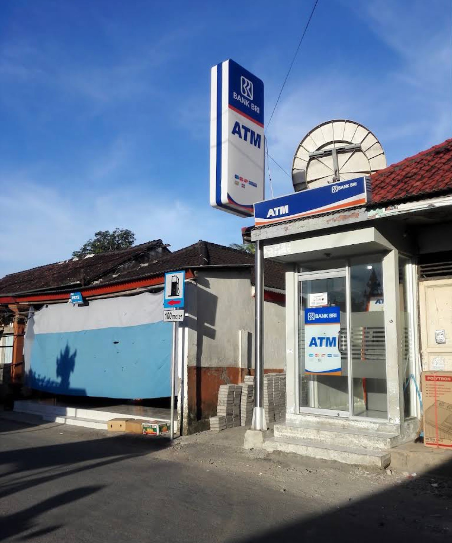 BRI ATM booth and bank sign near Banjar Nyuh in Nusa Penida